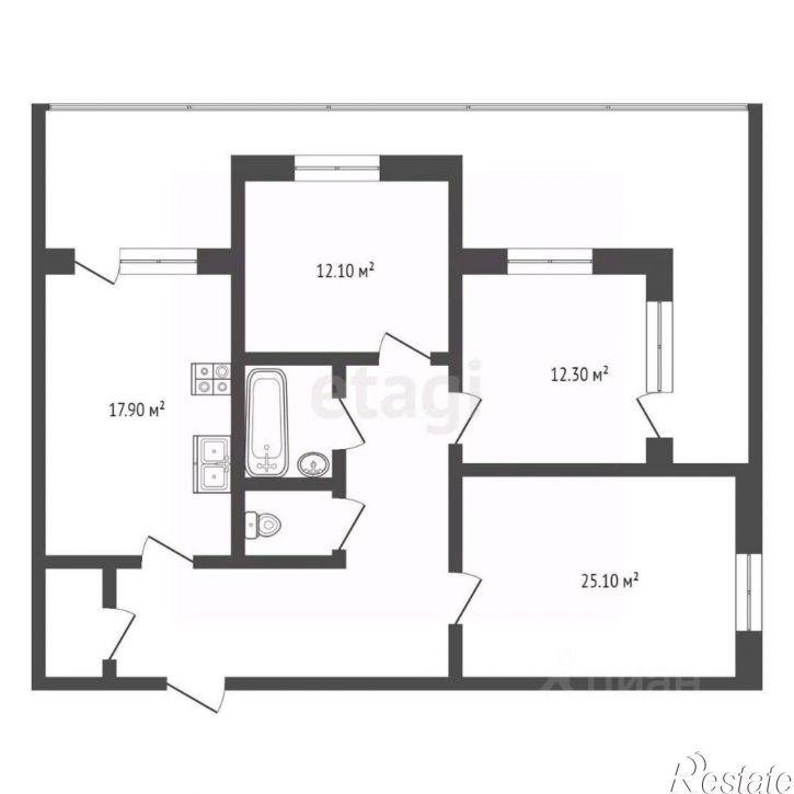 3-комн квартира Пролетарская улица, 21,  д. 21