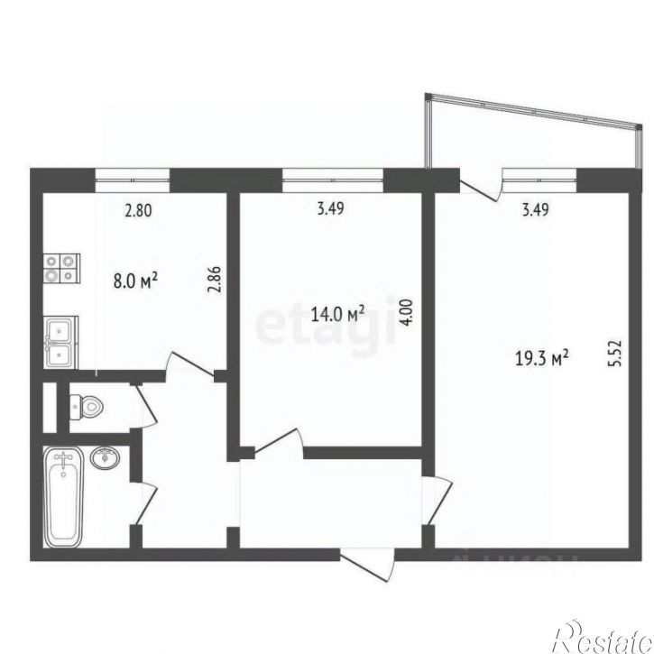 2-комн квартира улица Энгельса, 1А,  д. 1А