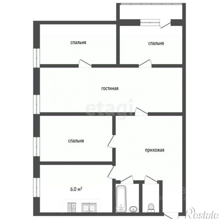 4-комн квартира Октябрьская улица, 52,  д. 52