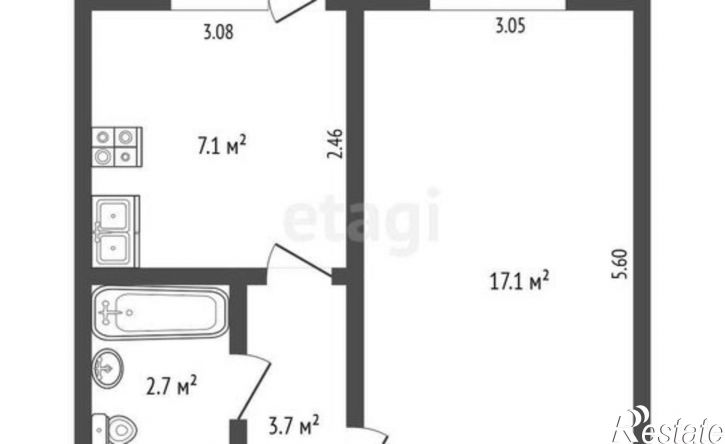 1-комн квартира улица Серова, 38,  д. 38